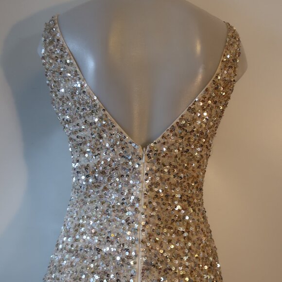 Womens MacDuggal Gold Sequin Evening Gown Dress 2 - Picture 7 of 8